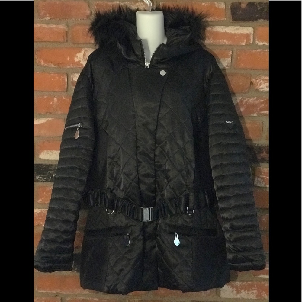 XOXO Quilted Faux Fur Trim Hooded Puffer Jacket